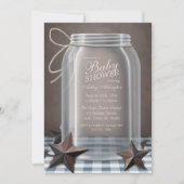 Mason Jar Rustic Stars Blue Gingham Baby shower Kaart (Voorkant)