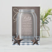 Mason Jar Rustic Stars Blue Gingham Baby shower Kaart (Staand voorkant)