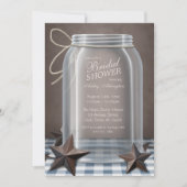 Mason Jar Rustic Stars Blue Gingham Vrijgezellenfe Kaart (Voorkant)