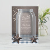 Mason Jar Rustic Stars Blue Gingham Vrijgezellenfe Kaart (Staand voorkant)