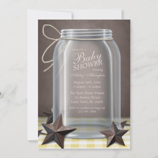 Mason Jar Rustic Stars Gingham Baby shower Kaart (Voorkant)