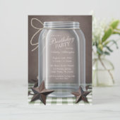 Mason Jar Rustic Stars Green Gingham Birthday Kaart (Staand voorkant)