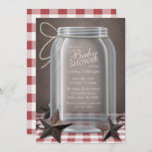Mason Jar Rustic Stars Red Gingham Baby shower Kaart (Voorkant / Achterkant)