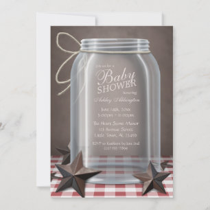 Mason Jar Rustic Stars Red Gingham Baby shower Kaart