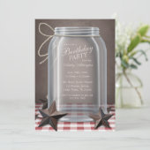 Mason Jar Rustic Stars Red Gingham Birthday Kaart (Staand voorkant)