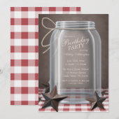 Mason Jar Rustic Stars Red Gingham Birthday Kaart (Voorkant / Achterkant)