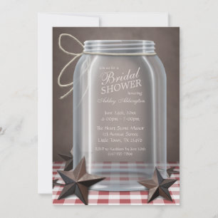 Mason Jar Rustic Stars Red Gingham Vrijgezellenfee Kaart