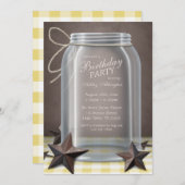 Mason Jar Rustic Stars Yellow Gingham Birthday Kaart (Voorkant / Achterkant)