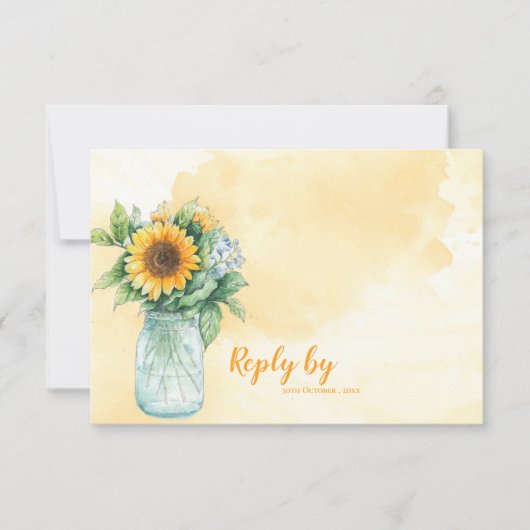 Mason Jar Rustic Sunflower Country Wedding Reply RSVP Kaartje (Voorkant)