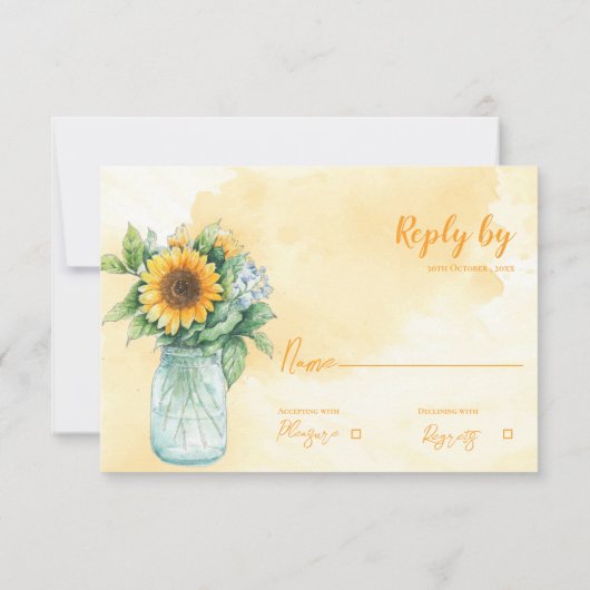 Mason Jar Rustic Sunflower Country Wedding Reply RSVP Kaartje (Achterkant)