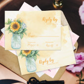 Mason Jar Rustic Sunflower Country Wedding Reply RSVP Kaartje