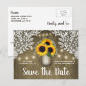 Mason Jar Rustic Sunflower Save the Date Briefkaar Aankondigingskaart (Voorkant / Achterkant)