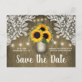 Mason Jar Rustic Sunflower Save the Date Briefkaar Aankondigingskaart (Voorkant)