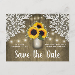 Mason Jar Rustic Sunflower Save the Date Briefkaar Aankondigingskaart