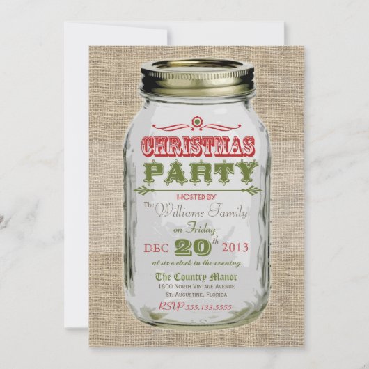 Mason Jar Rustic Vintage kerstparty Kaart (Voorkant)