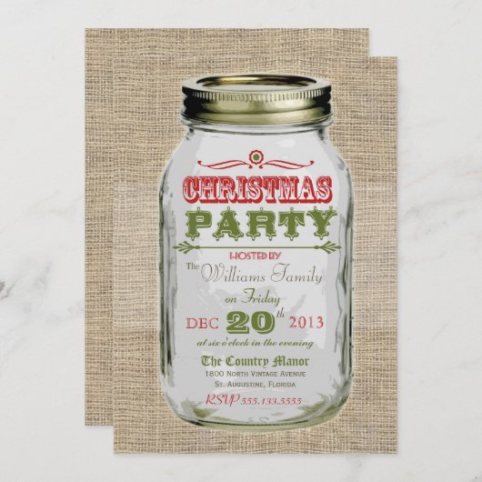 Mason Jar Rustic Vintage kerstparty Kaart (Voorkant / Achterkant)
