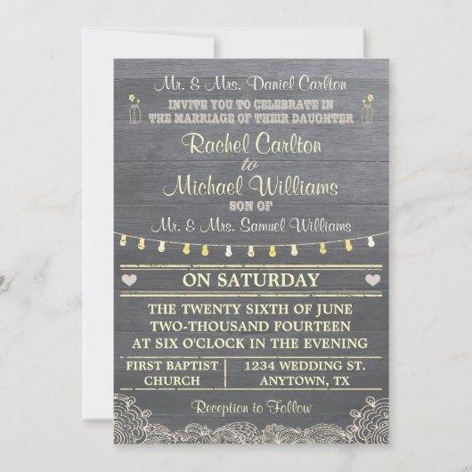 Mason Jar Rustic Wedding Invitation Kaart (Voorkant)