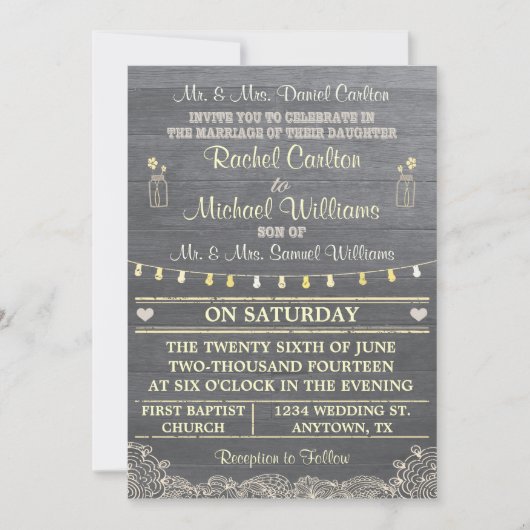 Mason Jar Rustic Wedding Invitation Kaart (Voorkant)