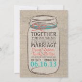 Mason Jar Rustic Wedding Invitation - Koraal Blauw Kaart (Voorkant)
