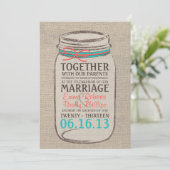 Mason Jar Rustic Wedding Invitation - Koraal Blauw Kaart (Staand voorkant)