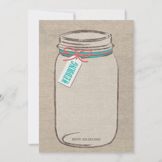 Mason Jar Rustic Wedding Invitation - Koraal Blauw Kaart (Achterkant)