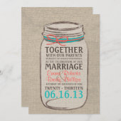 Mason Jar Rustic Wedding Invitation - Koraal Blauw Kaart (Voorkant / Achterkant)