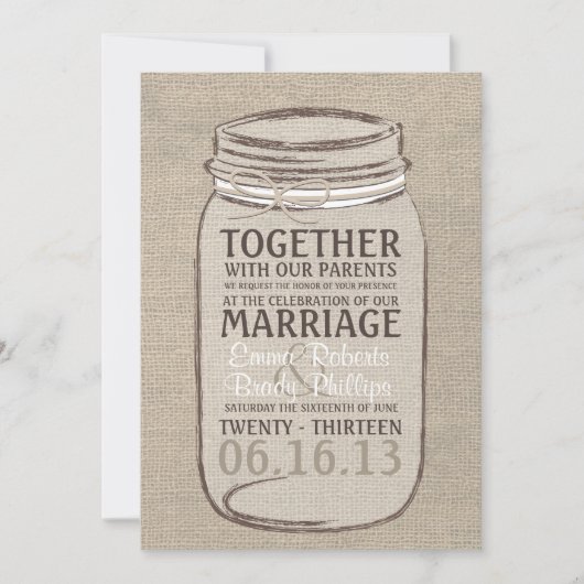 Mason Jar Rustic Wedding Invitation - White Beige Kaart (Voorkant)