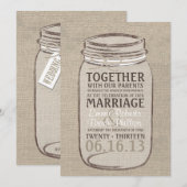 Mason Jar Rustic Wedding Invitation - White Beige Kaart (Voorkant / Achterkant)