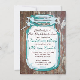 Mason Jar Rustic Wood Bachelorette Party Invites Kaart