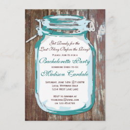 Mason Jar Rustic Wood Bachelorette Party Invites Kaart