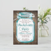Mason Jar Rustic Wood Bachelorette Party Invites Kaart (Staand voorkant)