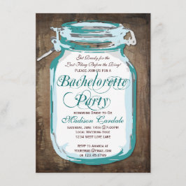 Mason Jar Rustic Wood Bachelorette Party Invites Kaart