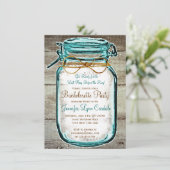 Mason Jar Rustic Wood Bachelorette Party Invites Kaart (Staand voorkant)