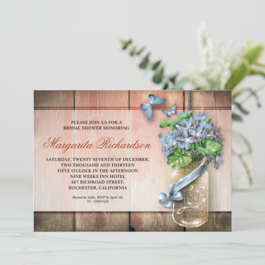 Mason Jar Rustic Wood Bloemen vrijgezellenfeest Ui Kaart (Staand voorkant)