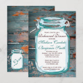Mason Jar Rustic Wood Rehearsal Dinner Invitations Kaart (Voorkant / Achterkant)