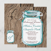 Mason Jar Rustic Wood Rehearsal Dinner Invitations Kaart (Voorkant / Achterkant)