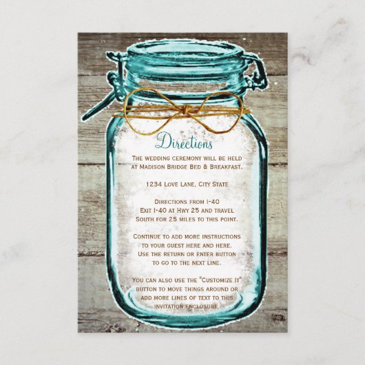 Mason Jar Rustic Wood Wedding Directions Enclosure Informatiekaartje (Voorkant)