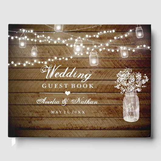 Mason Jar Rustic Wood Wedding Gastboek Gastenboek (Voorkant)