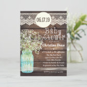 Mason Jar Rustiek Hout Baby shower Invitation Kaart (Staand voorkant)
