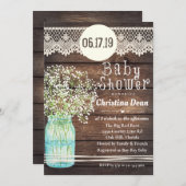 Mason Jar Rustiek Hout Baby shower Invitation Kaart (Voorkant / Achterkant)