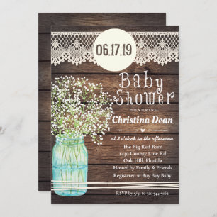 Mason Jar Rustiek Hout Baby shower Invitation Kaart