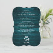 Mason Jar Rustiek Land Blauwgroen Hout Wedding Kaart (Staand voorkant)