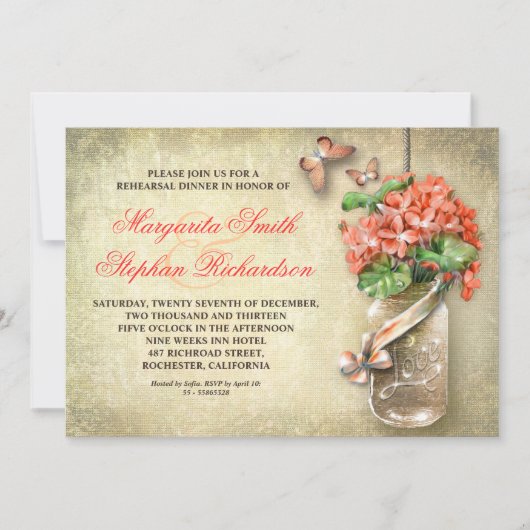 Mason Jar rustieke Burlap repetitie diner nodigt u Kaart (Voorkant)