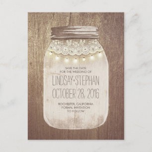 Mason Jar Rustieke Lace & Lights Save The Date Aankondigingskaart