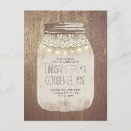 Mason Jar Rustieke Lace & Lights Save The Date Aankondigingskaart