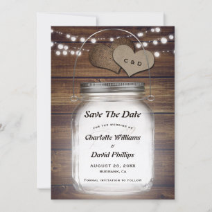 Mason Jar Rustieke Landelijke Houten Jute Huwelijk Save The Date