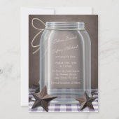 Mason Jar Rustieke Sterren Paarse Gingham Bruiloft Kaart (Voorkant)