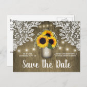 Mason Jar Rustieke Zonnebloem Save the Date Postka Aankondigingskaart (Voorkant / Achterkant)