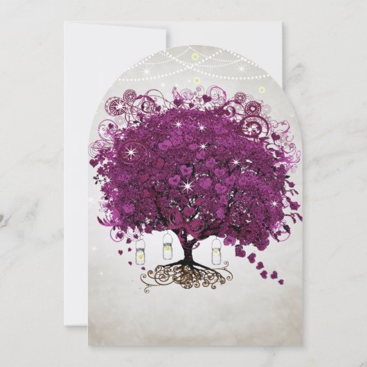 Mason Jar Sangria Heart Leaf Firefly Tree Wedding Kaart (Achterkant)