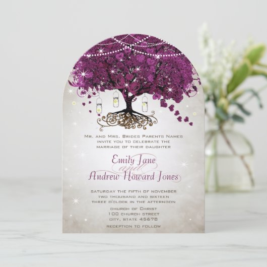Mason Jar Sangria Heart Leaf Firefly Tree Wedding Kaart (Staand voorkant)